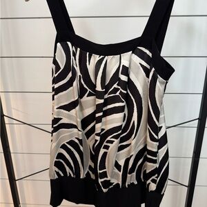 White House Black Market Black and White Pleated Tank Top